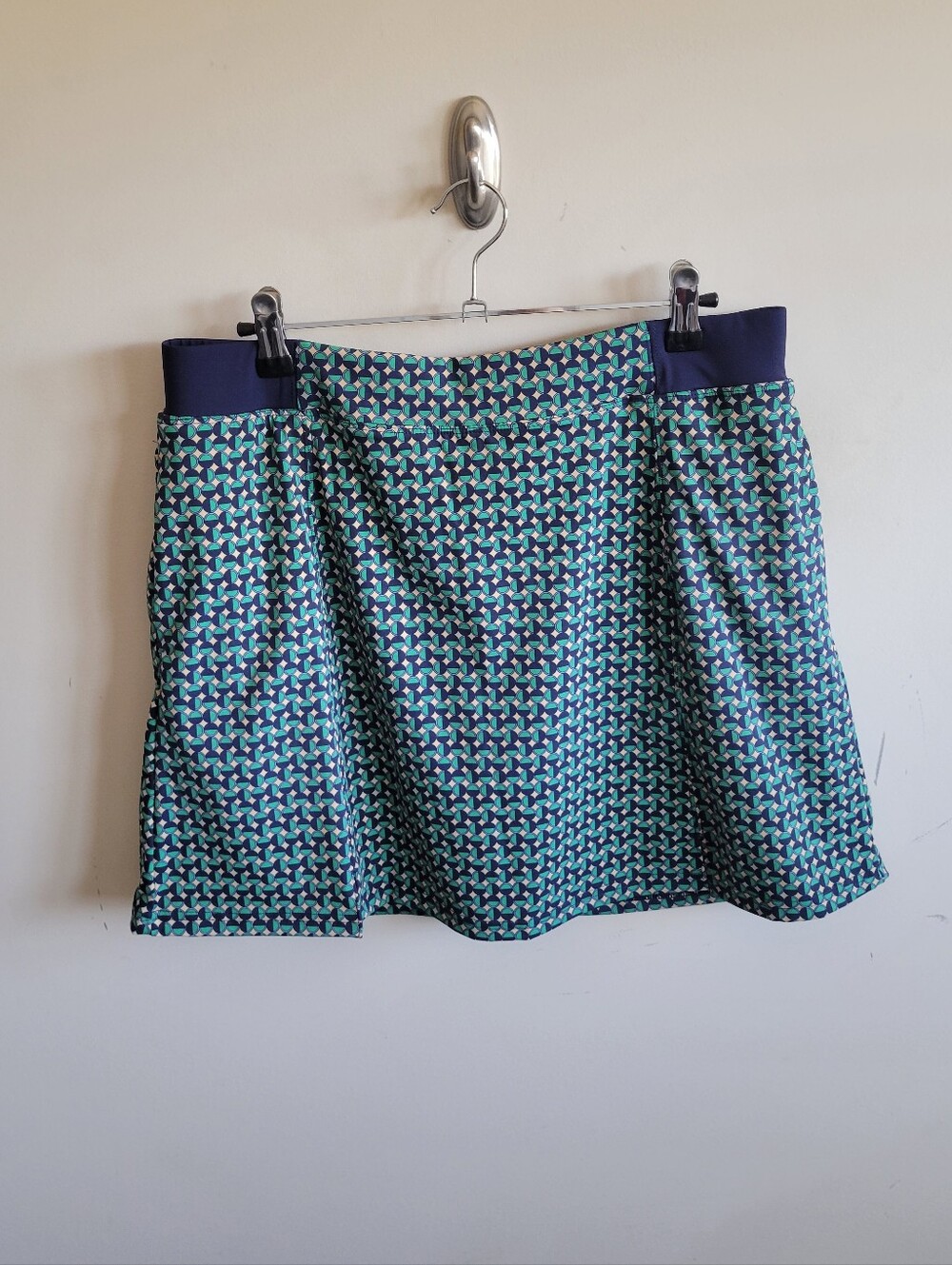 Renwick RNWK Women Geometric Golf Skort Blue Green Athletic Skirt Size L R2067